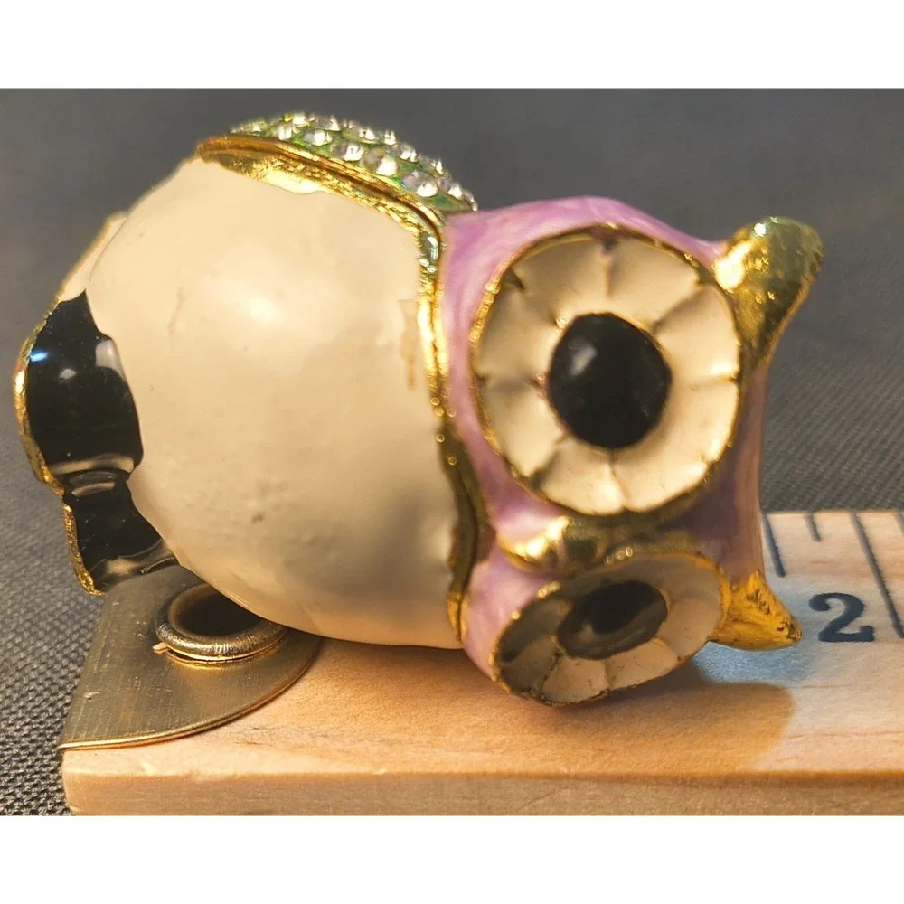 Vintage Owl Trinket Box, 1.75 x 1 x .5,‎ Purple and White